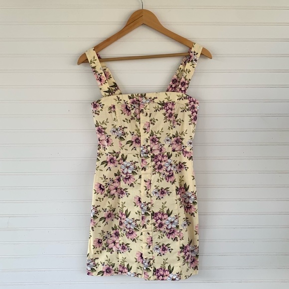 Forever 21 Yellow Purple Floral Overall Style Button Dress Size M - Picture 1 of 10